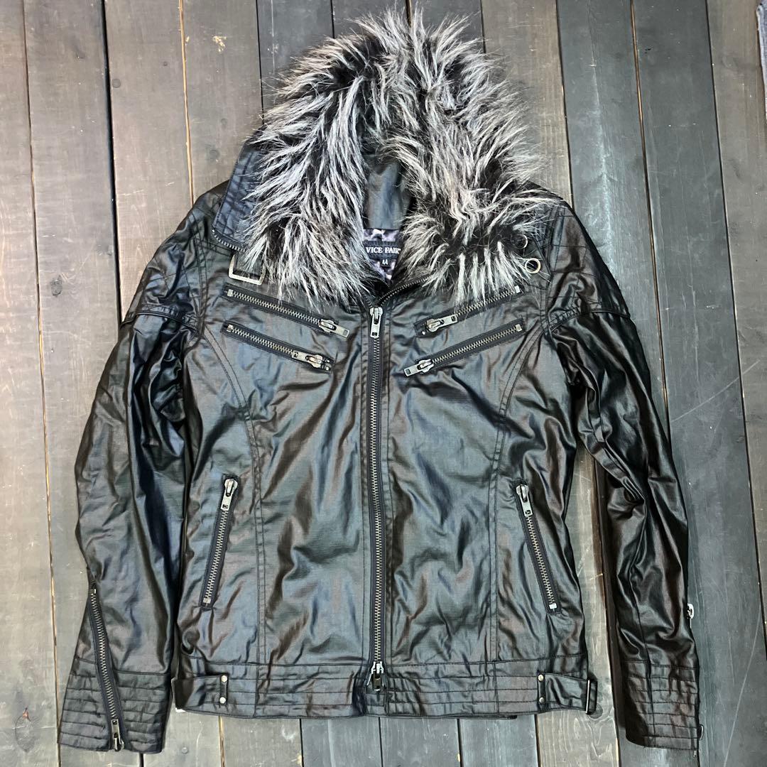 d*7様 VICE FAIRY ファー付きフェイクレイヤードライダースジャケット