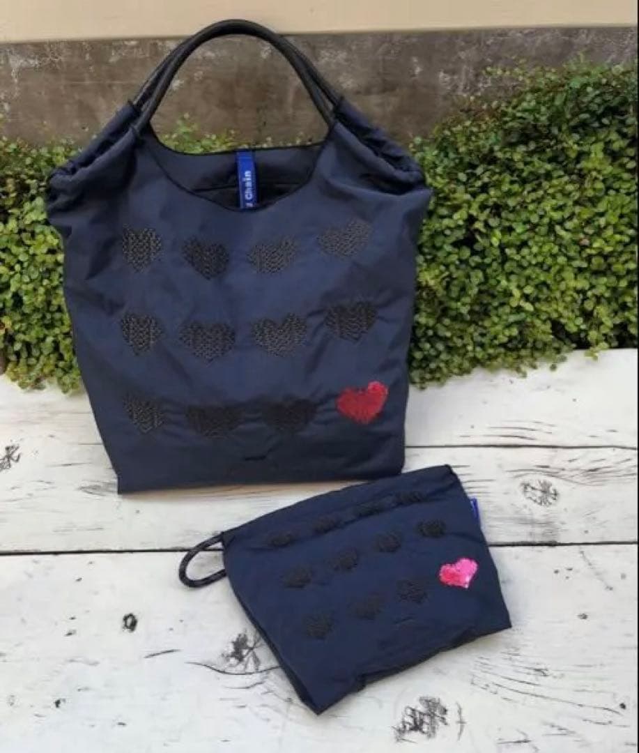 Ball & Chain エコバッグ 神戸限定 2周年記念　ネイビーポーチ&Ｍ