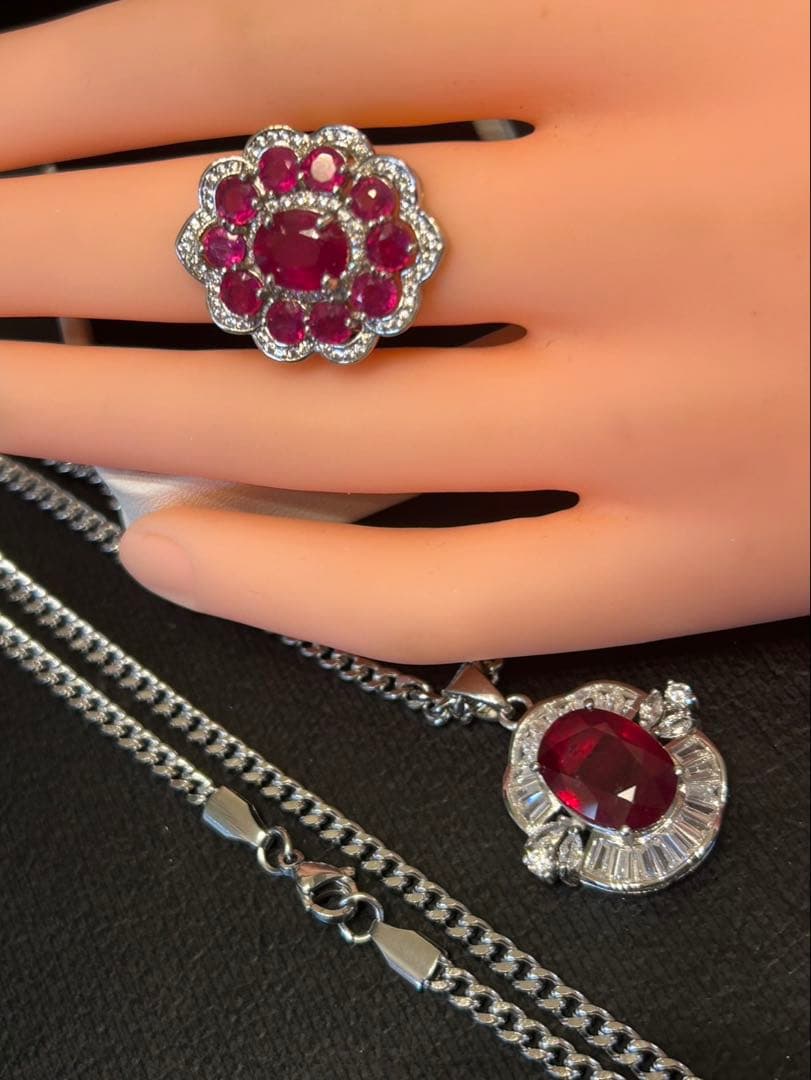 ☆*ね様 天然石ルビーデザインリング＆ネックレスのサイズ限定セット13号