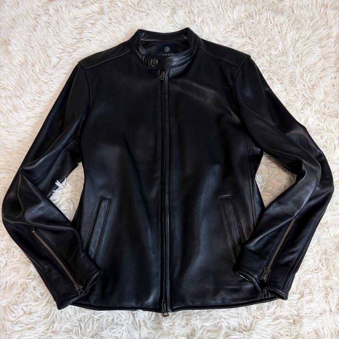 【美品】ナノユニバース シングルレザージャケット ラムレザー 本革 ブラック M