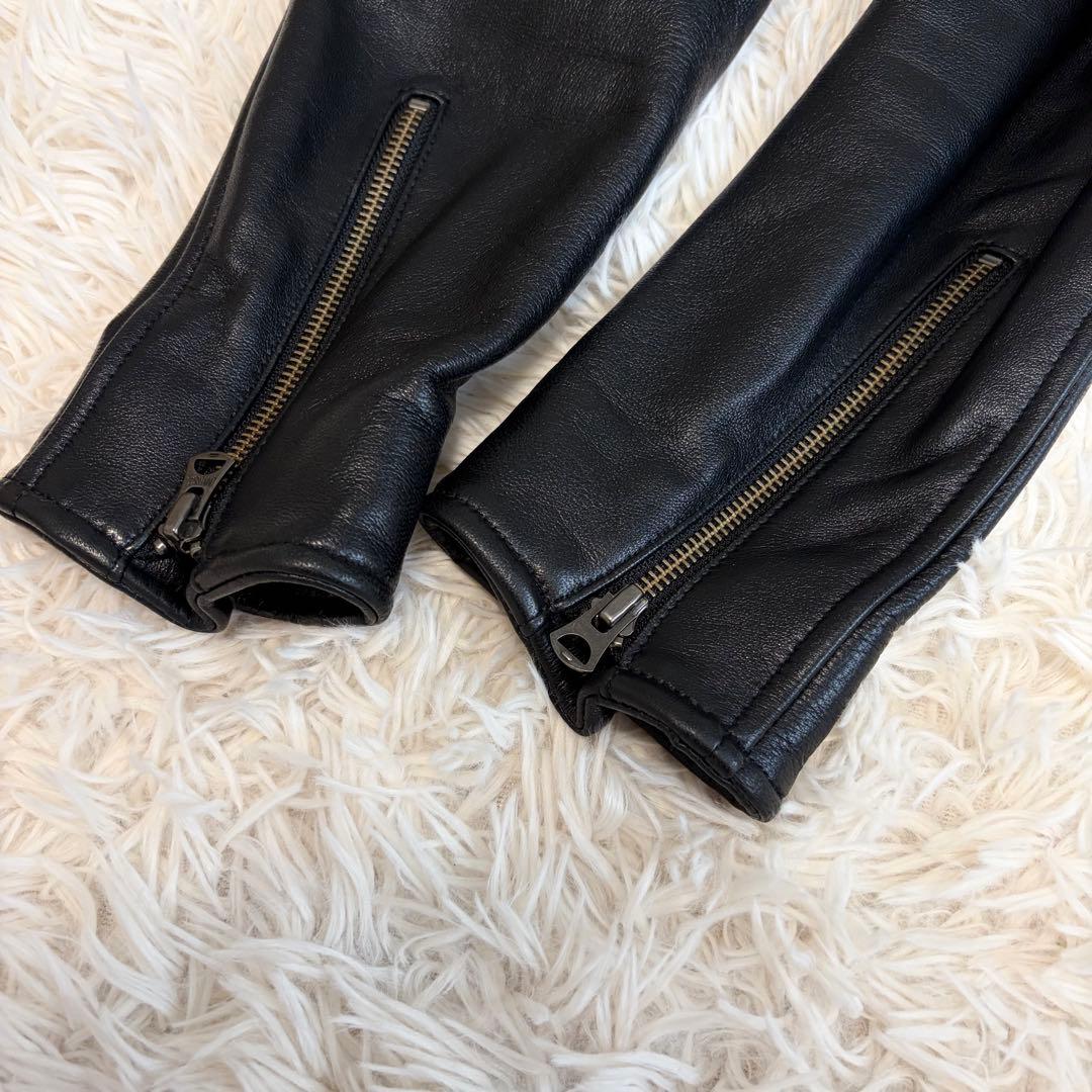 【美品】ナノユニバース シングルレザージャケット ラムレザー 本革 ブラック M