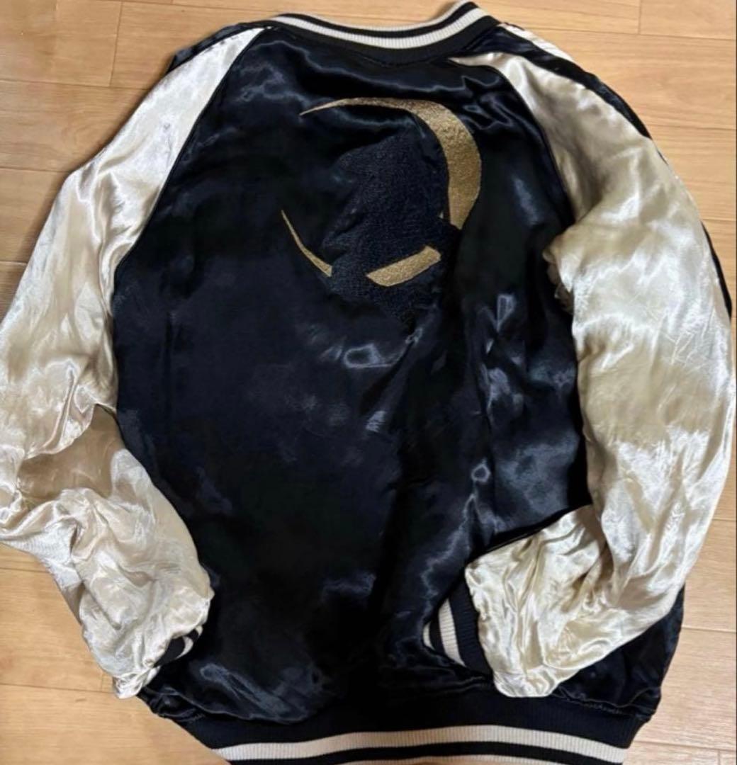 抜刀娘 スカジャン 女の子 刺繍 リバーシブル メンズ L 白 黒 ストリート