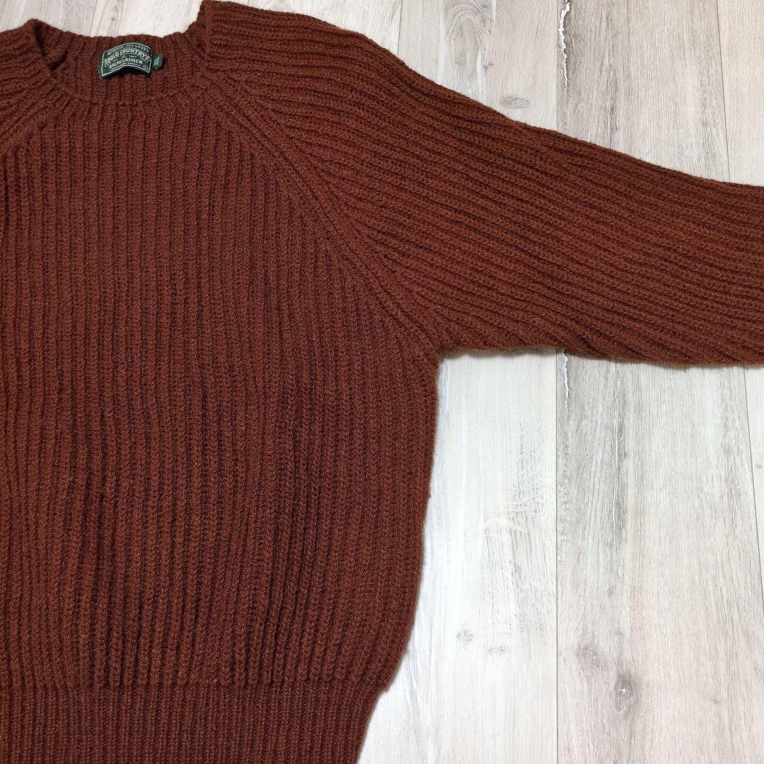希少 80s ポロカントリー ラルフローレン リブニット セーター 茶 Lサイズ