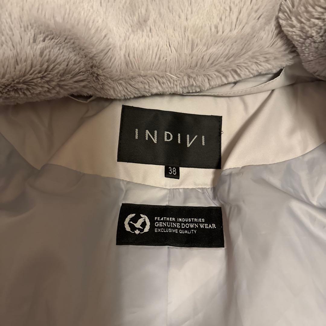 LA7814 INDIVI インディヴィ ファー付きロングダウンコート グレーM