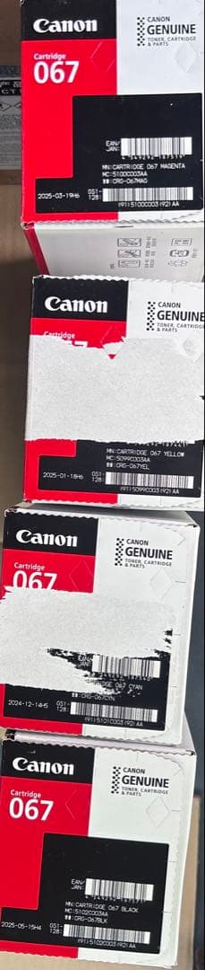 【新品】キャノン純正トナー　067 各色1本　箱にキズ有り