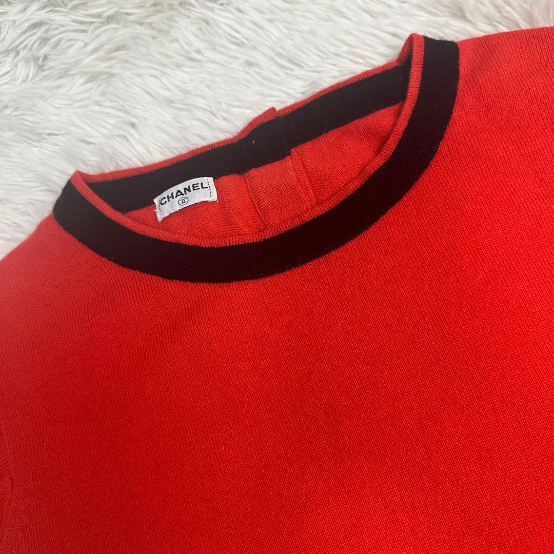 極美品CHANEL シャネル カシミヤ 半袖ニット ココボタン