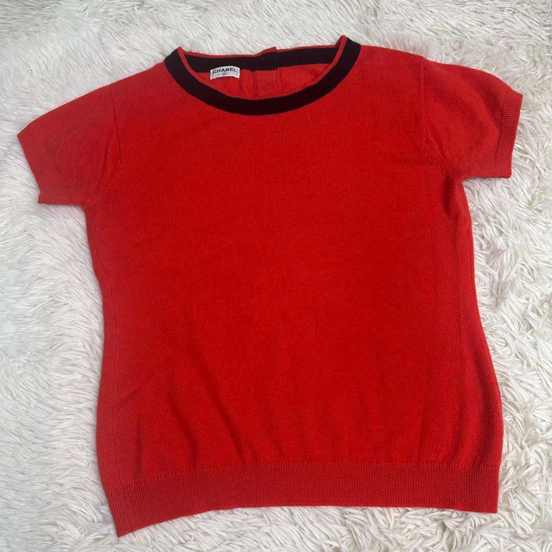 極美品CHANEL シャネル カシミヤ 半袖ニット ココボタン