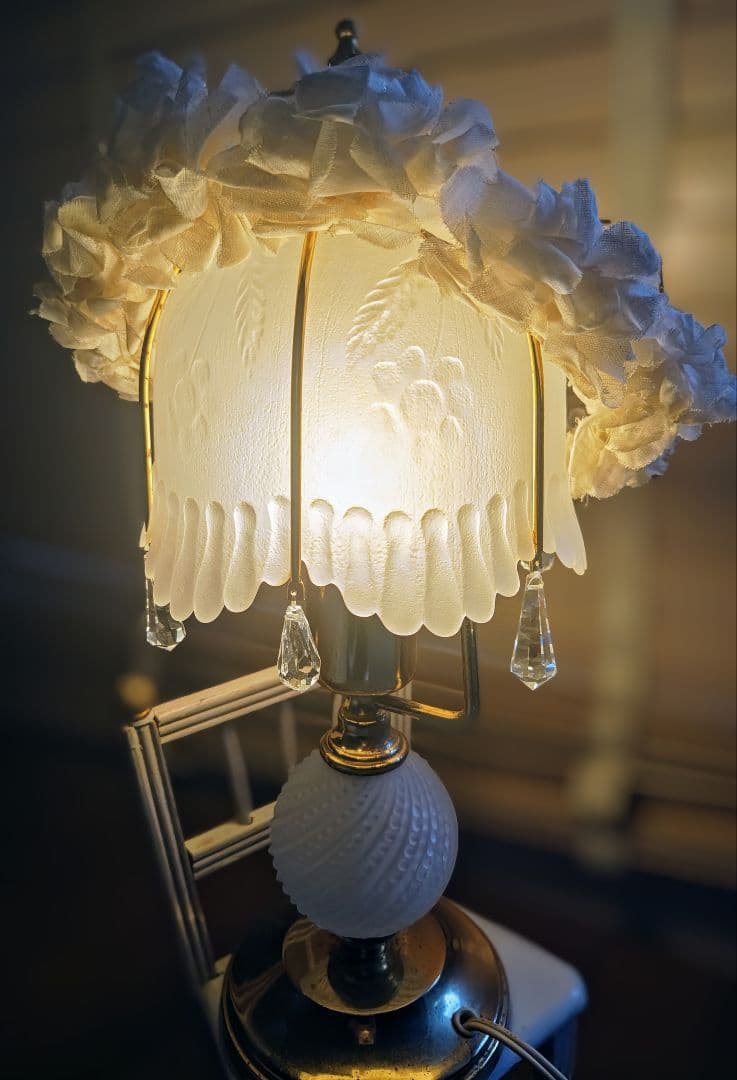 フランスアンティーク✨️布花冠・テーブルランプ ２点セット ブロカント