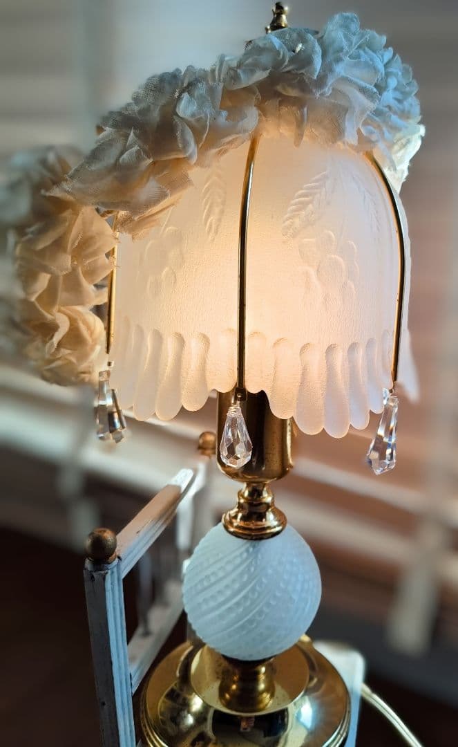 フランスアンティーク✨️布花冠・テーブルランプ ２点セット ブロカント