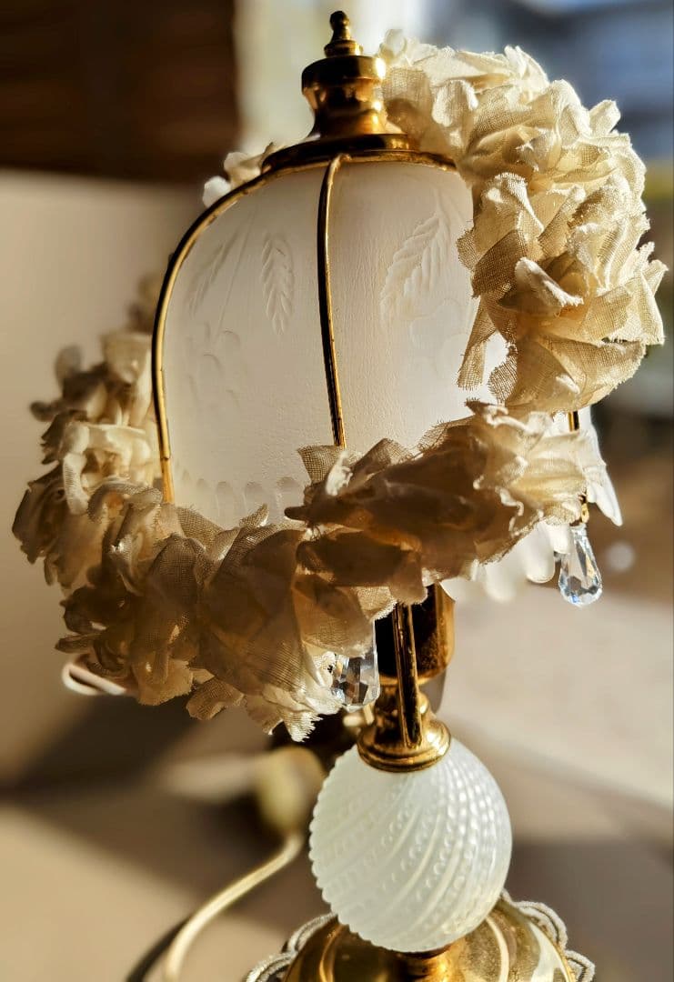 フランスアンティーク✨️布花冠・テーブルランプ ２点セット ブロカント