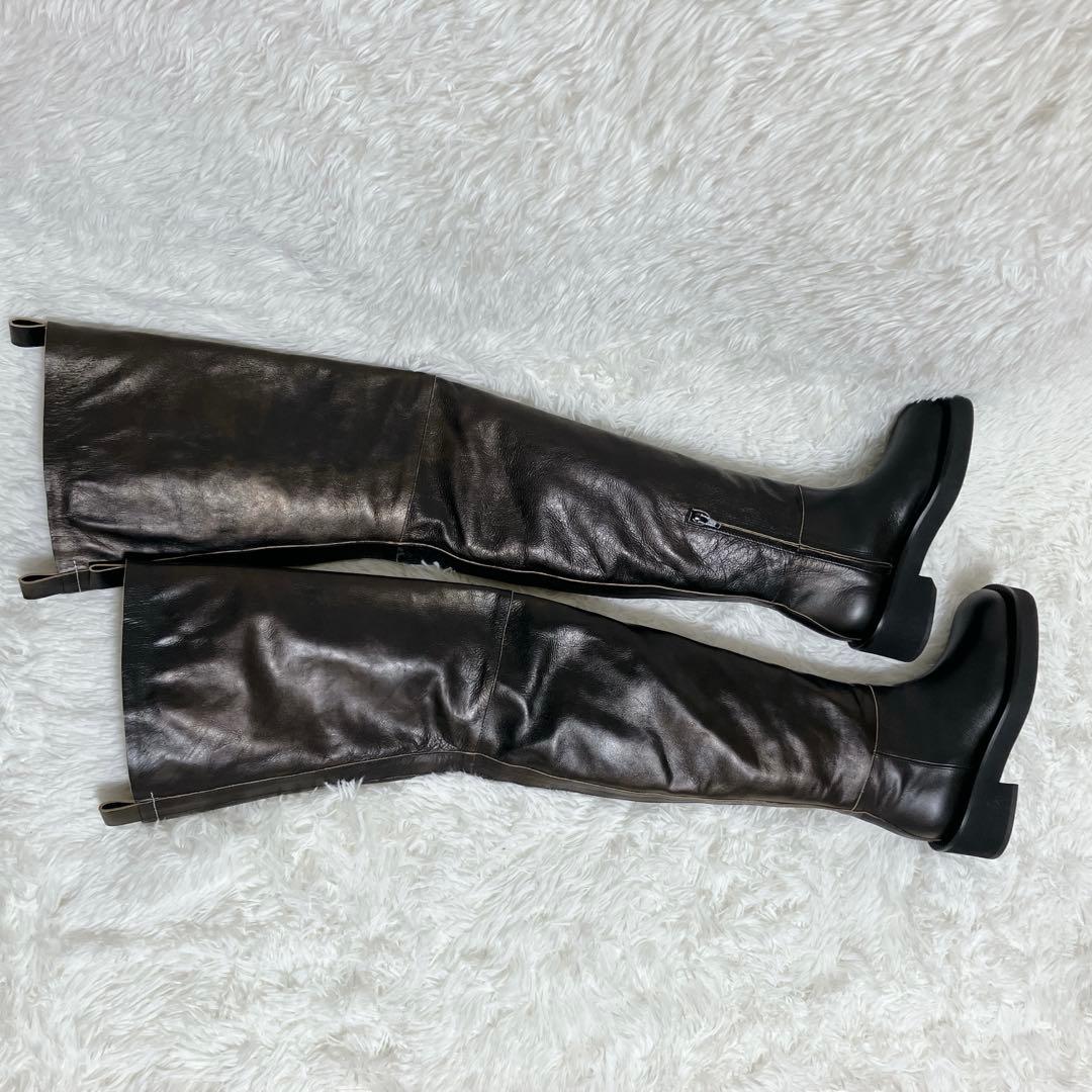 【定価18万】希少 美品 マルジェラ MM6 サイハイ ロングブーツ レザー 黒