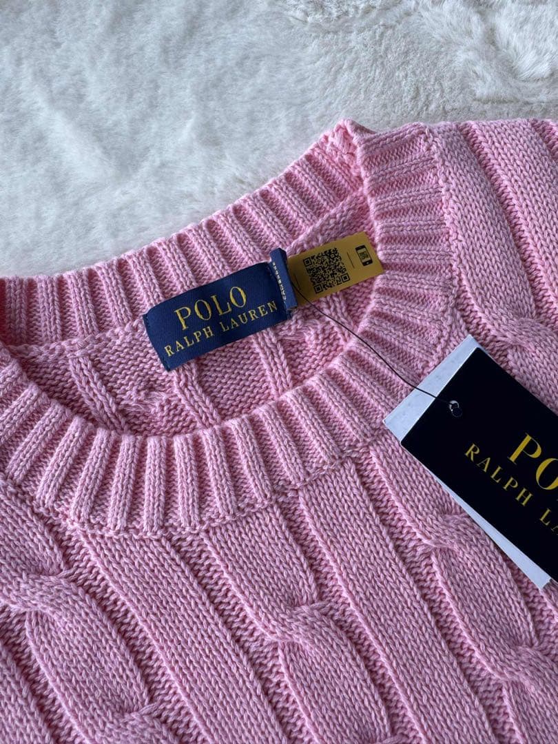 【Mサイズ】ポロ ラルフローレン 半袖ケーブルニット ピンク M　定番