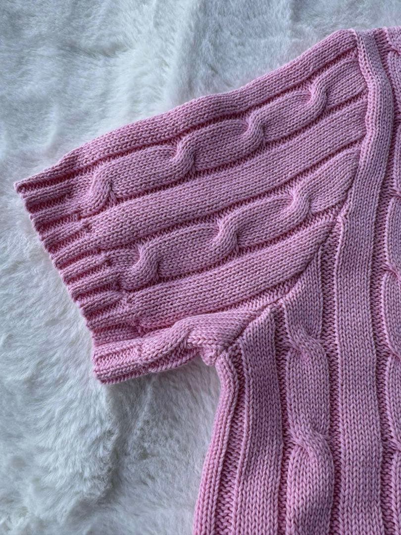 【Mサイズ】ポロ ラルフローレン 半袖ケーブルニット ピンク M　定番