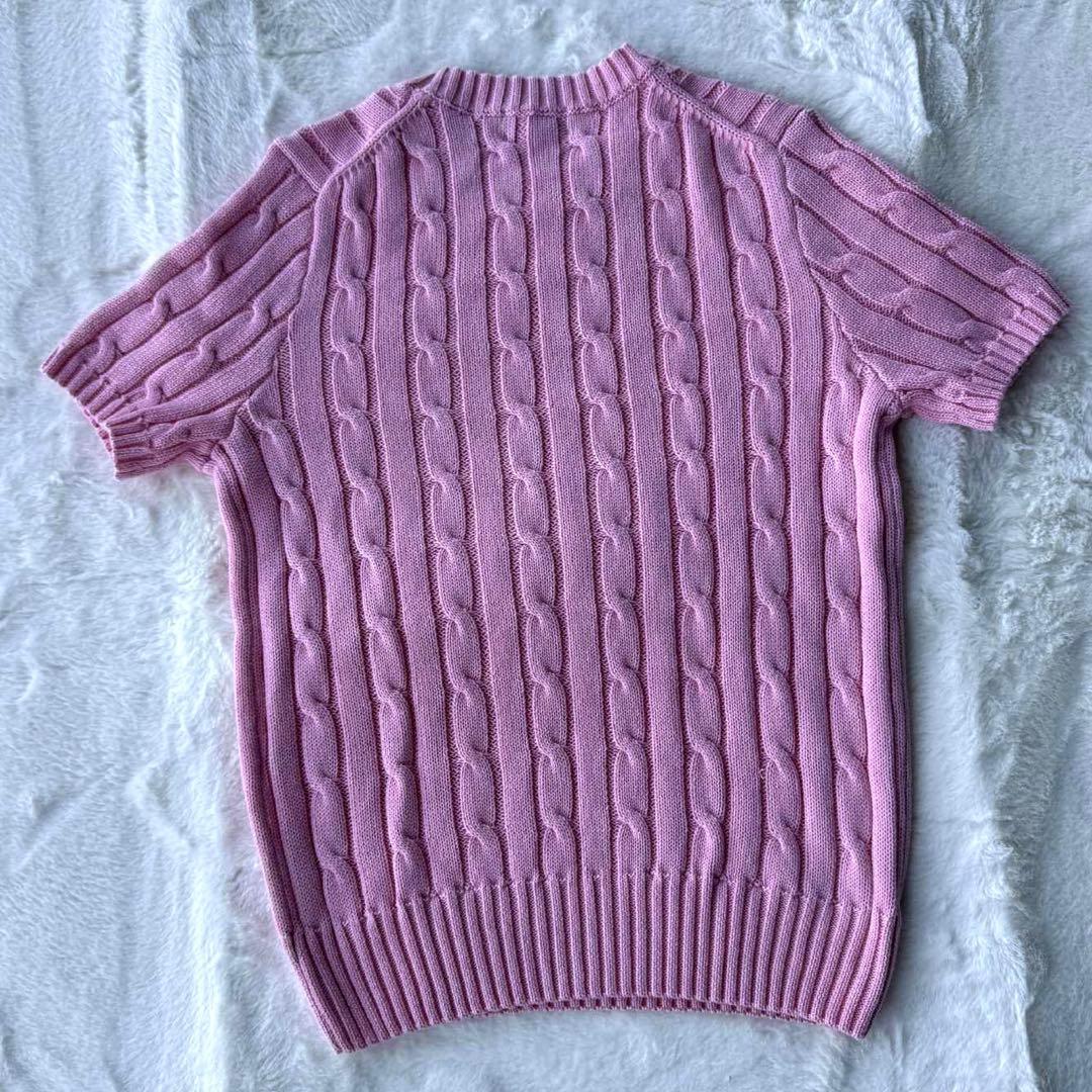 【Mサイズ】ポロ ラルフローレン 半袖ケーブルニット ピンク M　定番