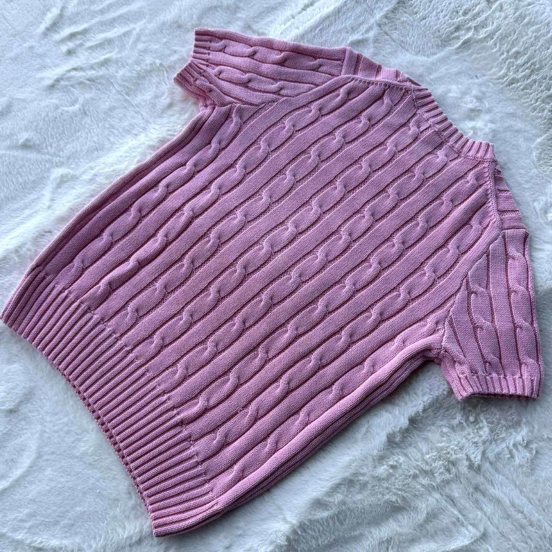 【Mサイズ】ポロ ラルフローレン 半袖ケーブルニット ピンク M　定番