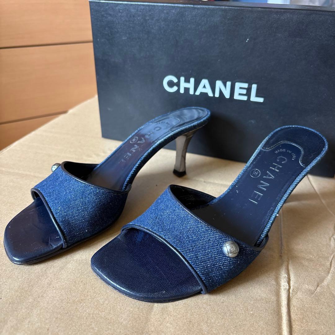 CHANEL ネイビー デニム ミュール