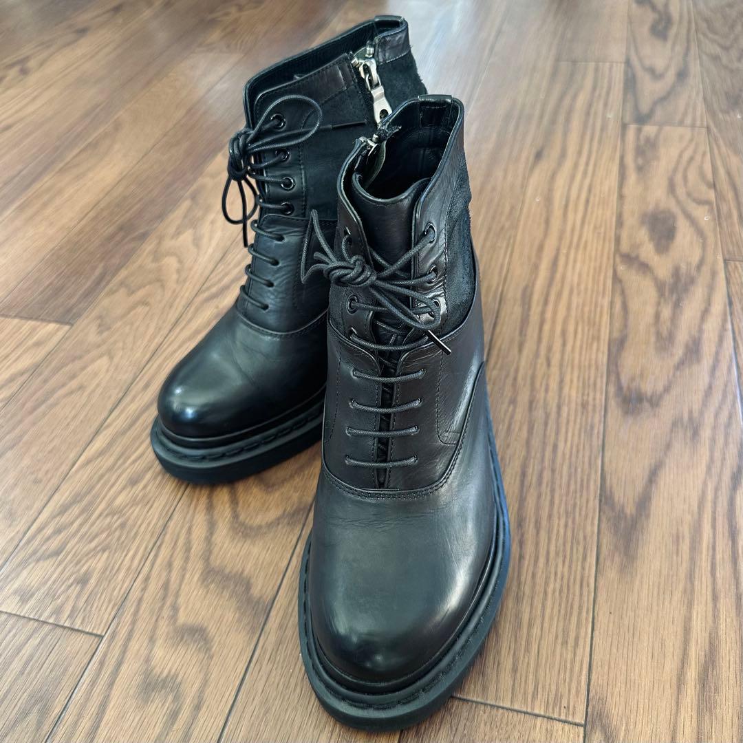 MIHARA YASUHIROブーツ　ブラックレザーウェッジソール