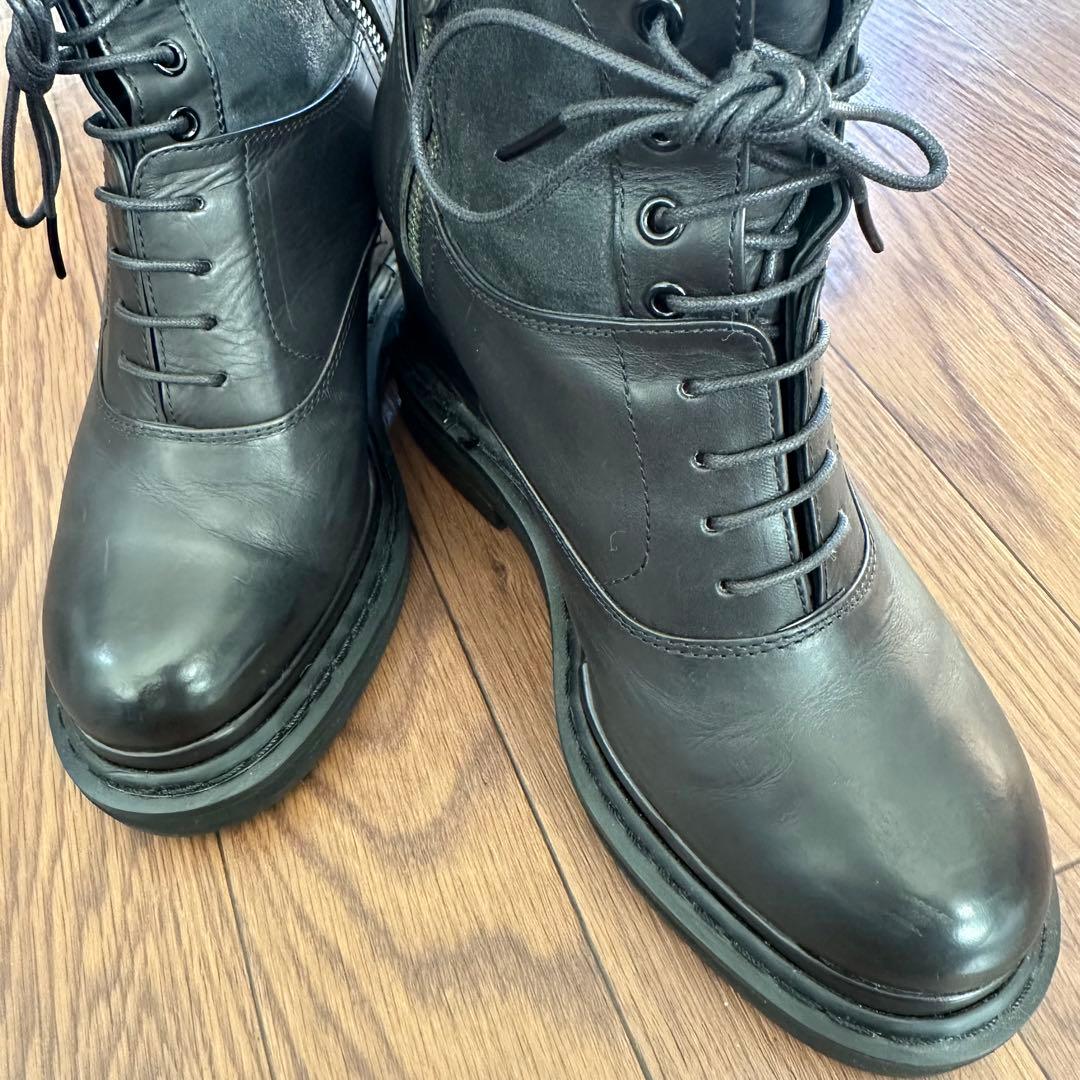 MIHARA YASUHIROブーツ　ブラックレザーウェッジソール