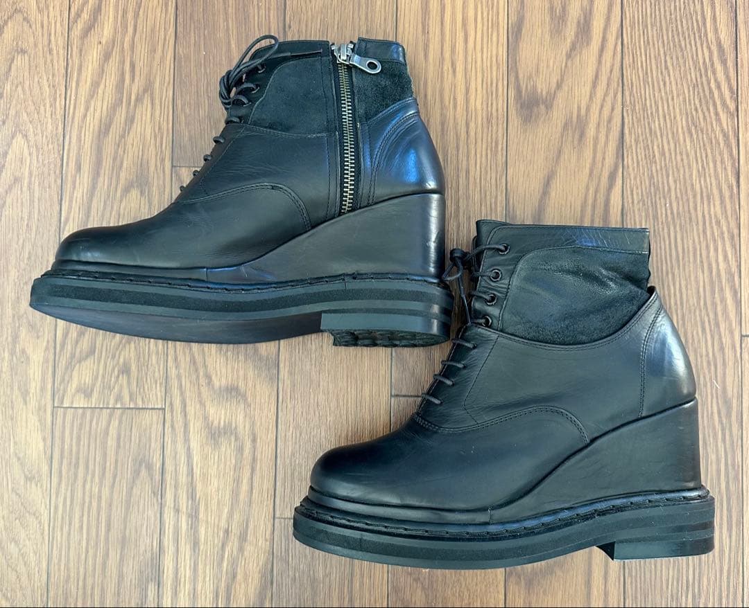 MIHARA YASUHIROブーツ　ブラックレザーウェッジソール