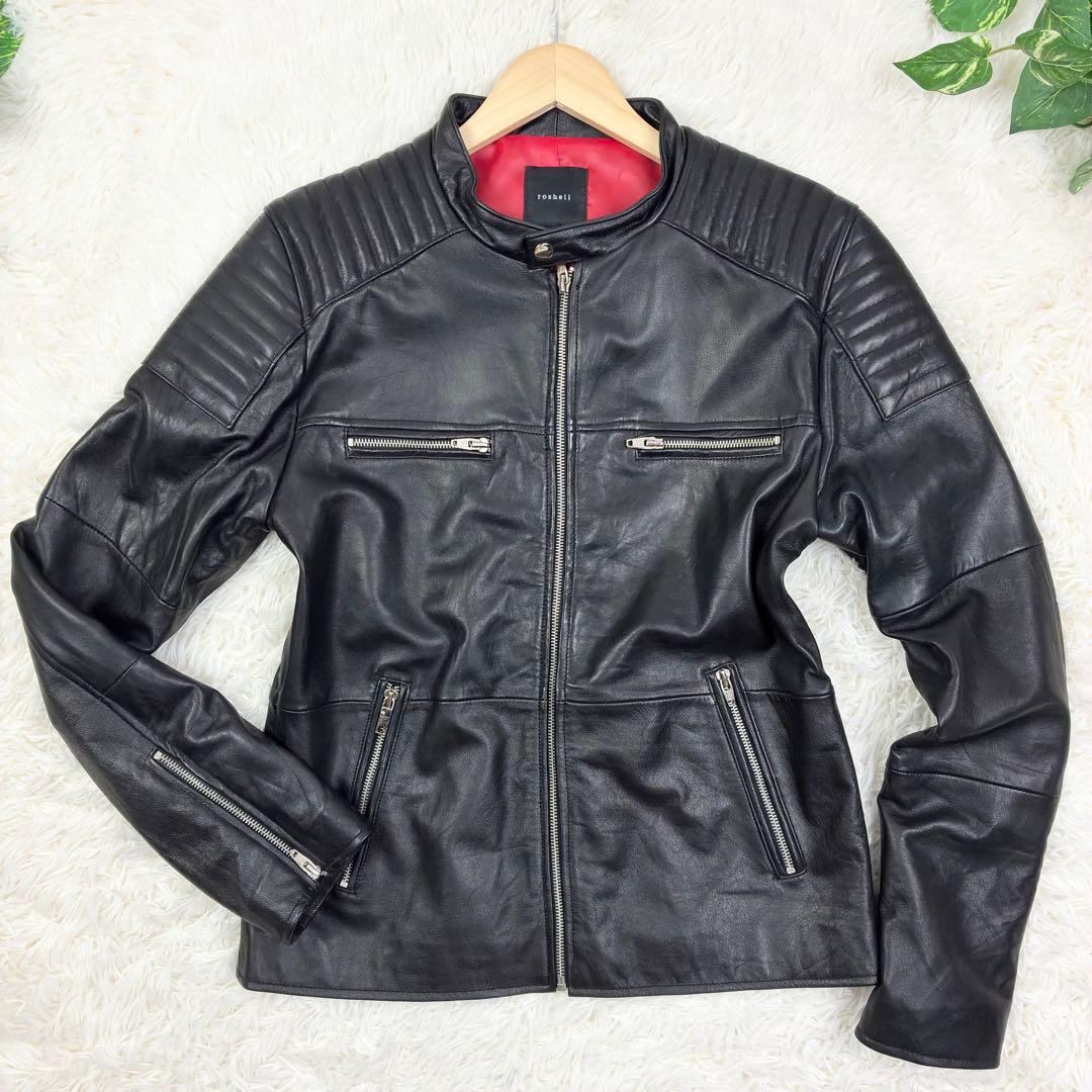 美品　ロシェル　本革　シングルライダース　レザージャケット　蛇腹デザイン　L