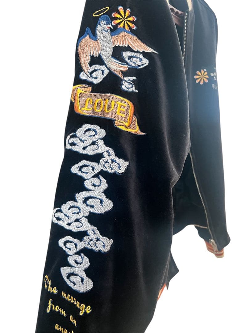 別珍　希少　ピークドイエロー　総刺繍スカジャン