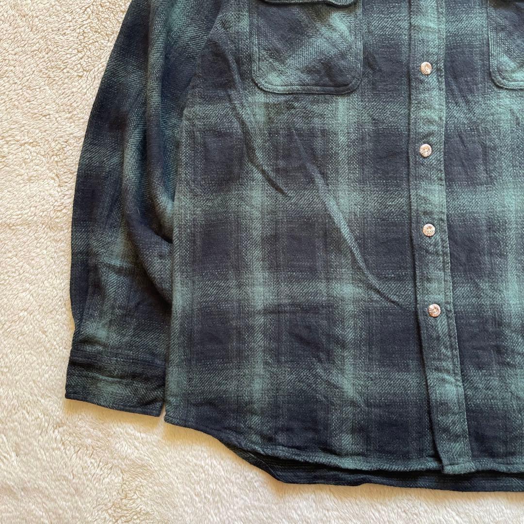 90s Vintage 古着　高級感　オンブレ　チェックシャツ　グリーン