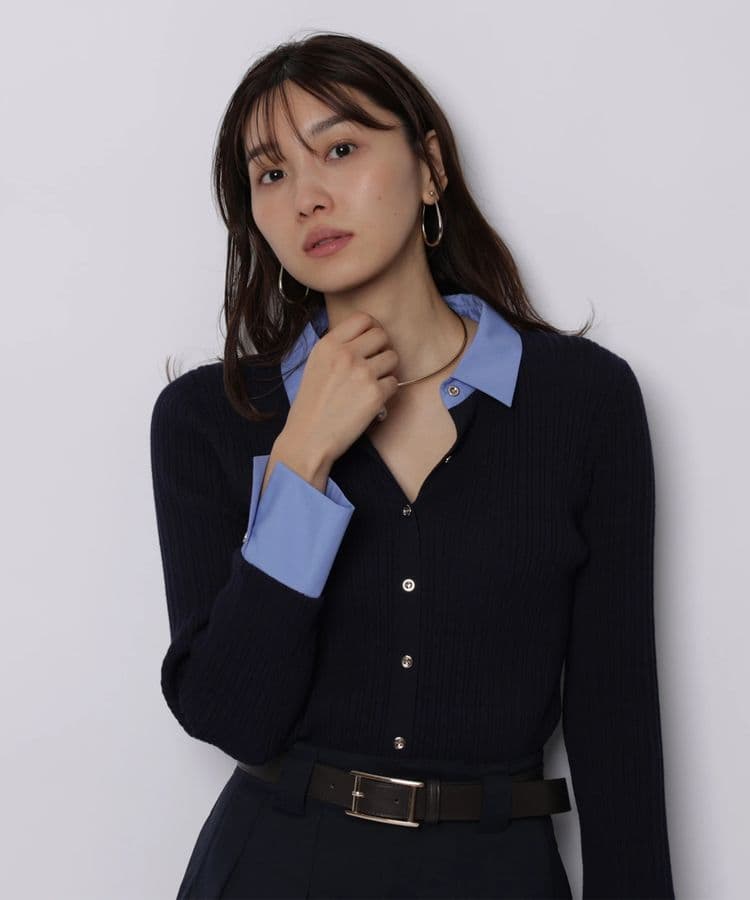 ジャスグリッティー　配色シャツカラー長袖ニット