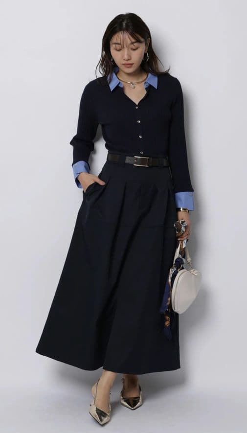 ジャスグリッティー　配色シャツカラー長袖ニット