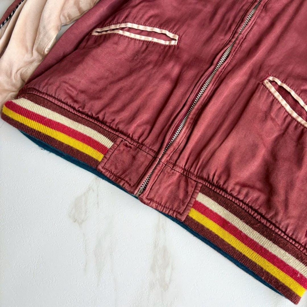 希少◆Houston スカジャン 刺繍 デザイン ブルゾン リバーシブル M