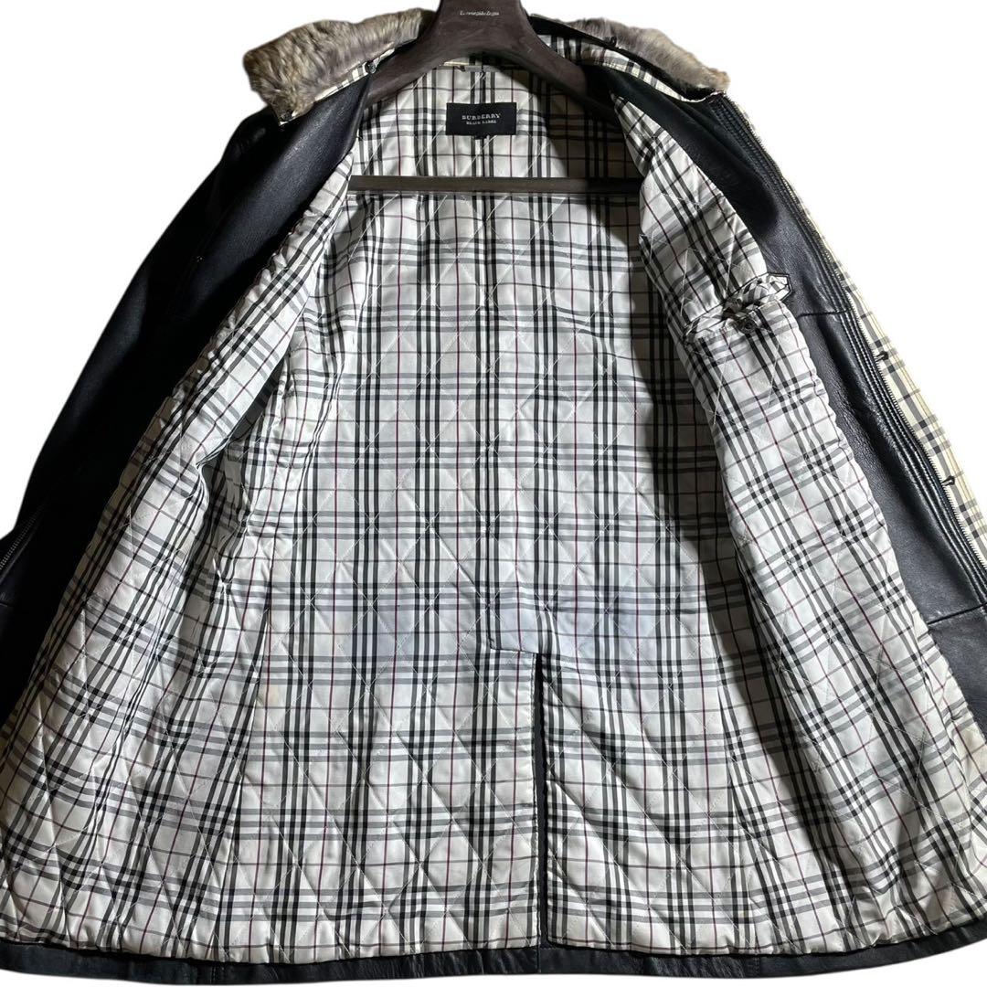 人気✨バーバリー レザーコート ラムレザー L 黒 ノバチェック ファー