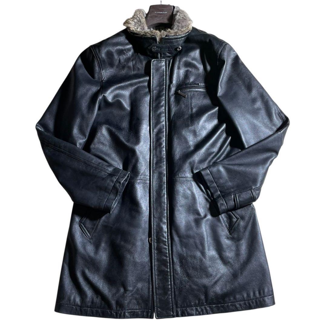 人気✨バーバリー レザーコート ラムレザー L 黒 ノバチェック ファー