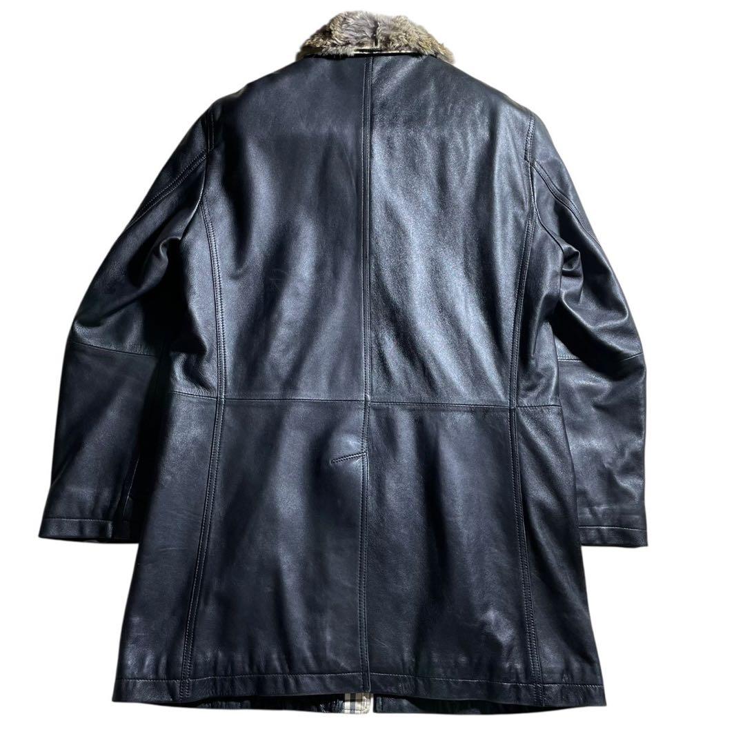 人気✨バーバリー レザーコート ラムレザー L 黒 ノバチェック ファー