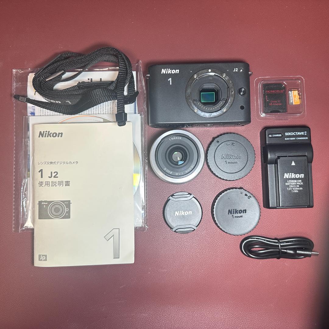 美品】Nikon 1 J2 ブラック ボティ＋単焦点レンズセット SD16GB付