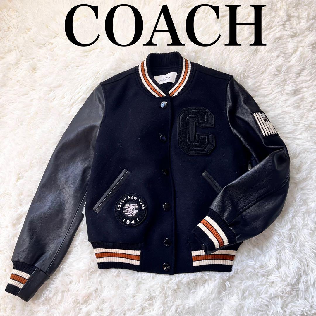 ほぼ未使用✨ COACH コーチ スタジャン 羊革 切替 ワッペン 星条旗