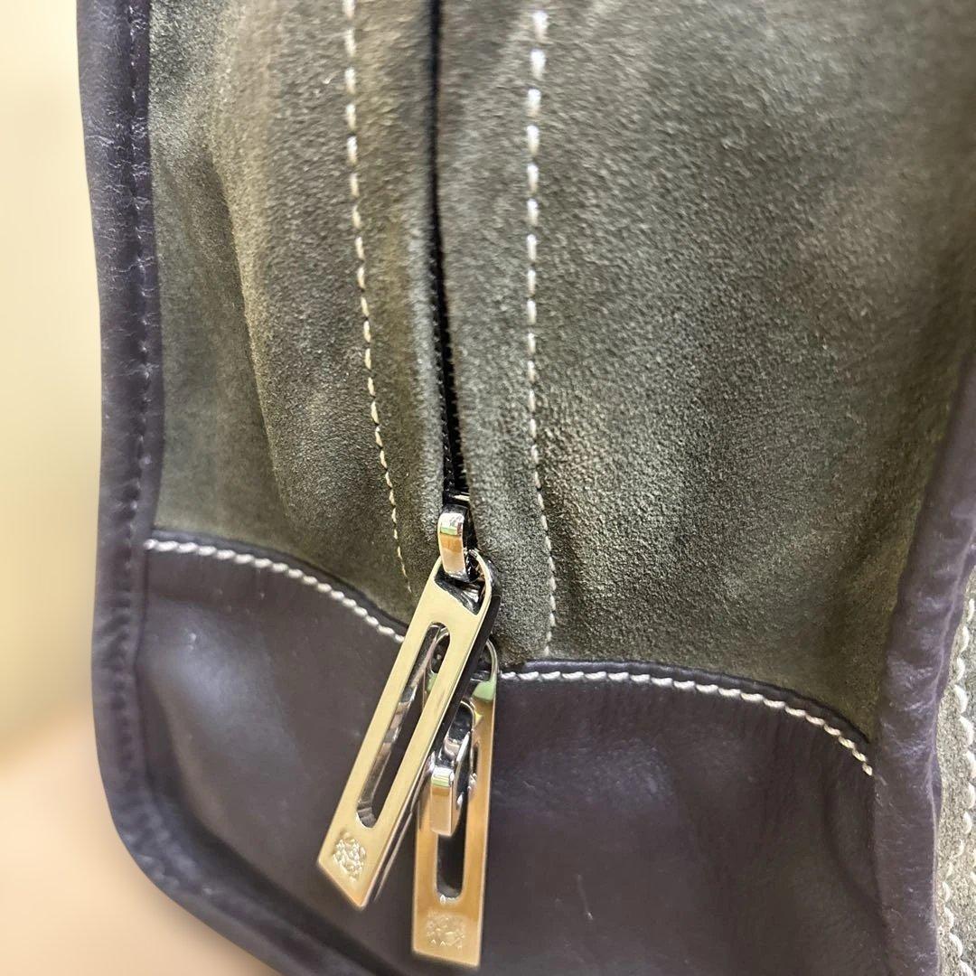 LOEWE アマソナ ミニボストン スエード カーキブラウン系