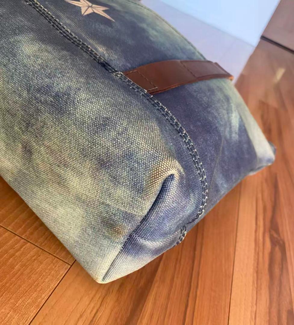 DIESEL大容量トートバッグ・本革ｘデニム・撥水ダメージ加工×不対称デザイン