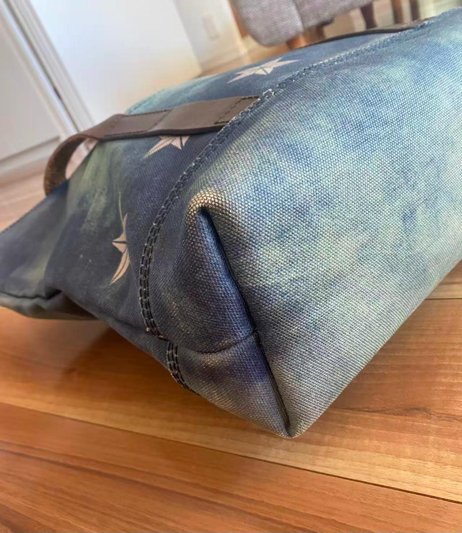 DIESEL大容量トートバッグ・本革ｘデニム・撥水ダメージ加工×不対称デザイン