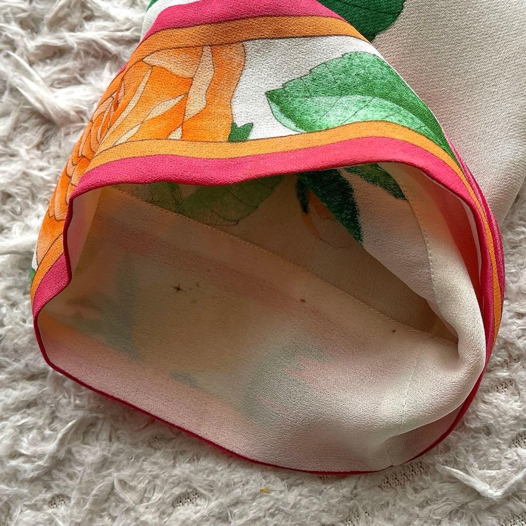 レオナール カーディガン はおり 総柄 花柄 トリム マルチカラー シルク M