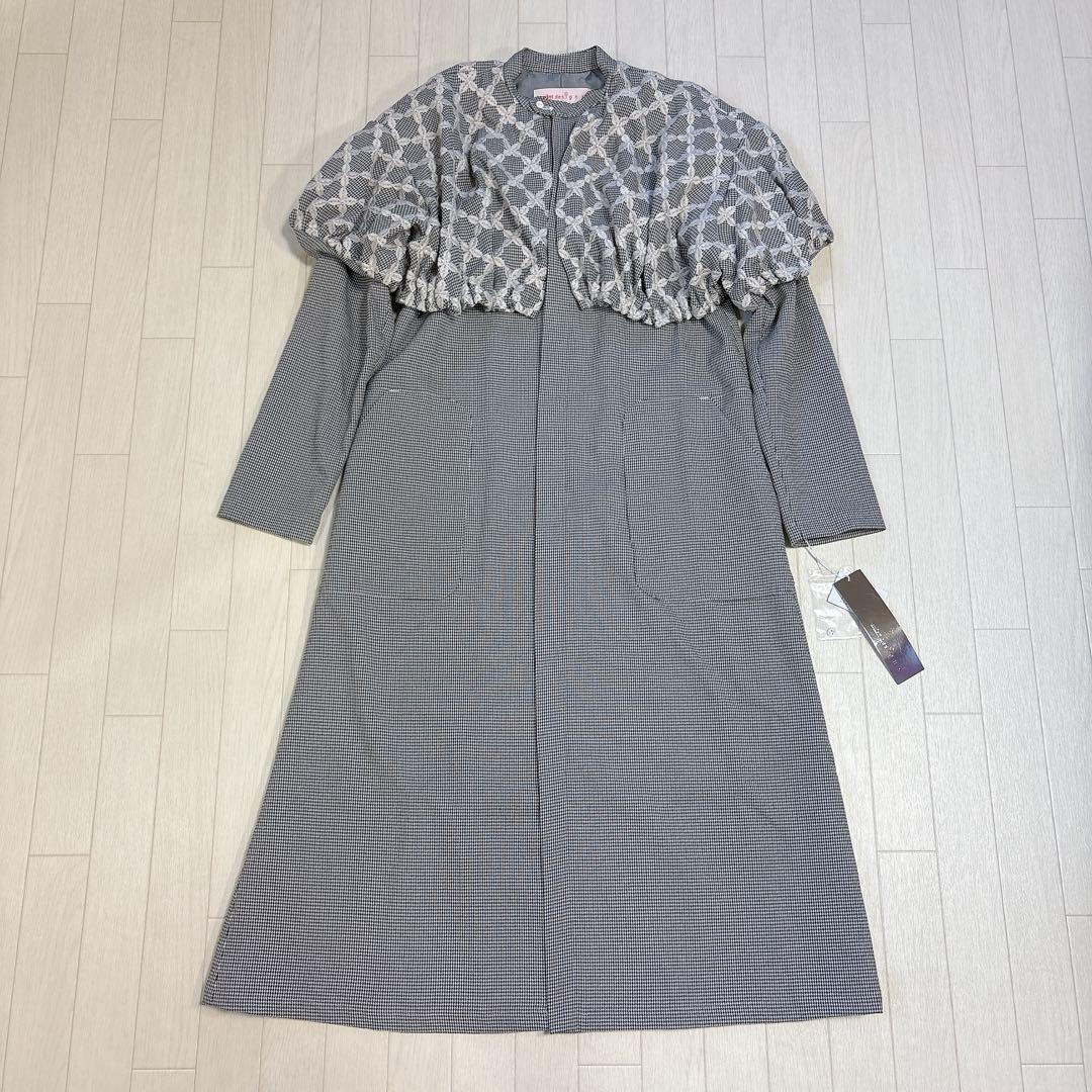 タグ付き 25AW ミントデザインズ ミックスチェックドレスコート 刺繍 千鳥