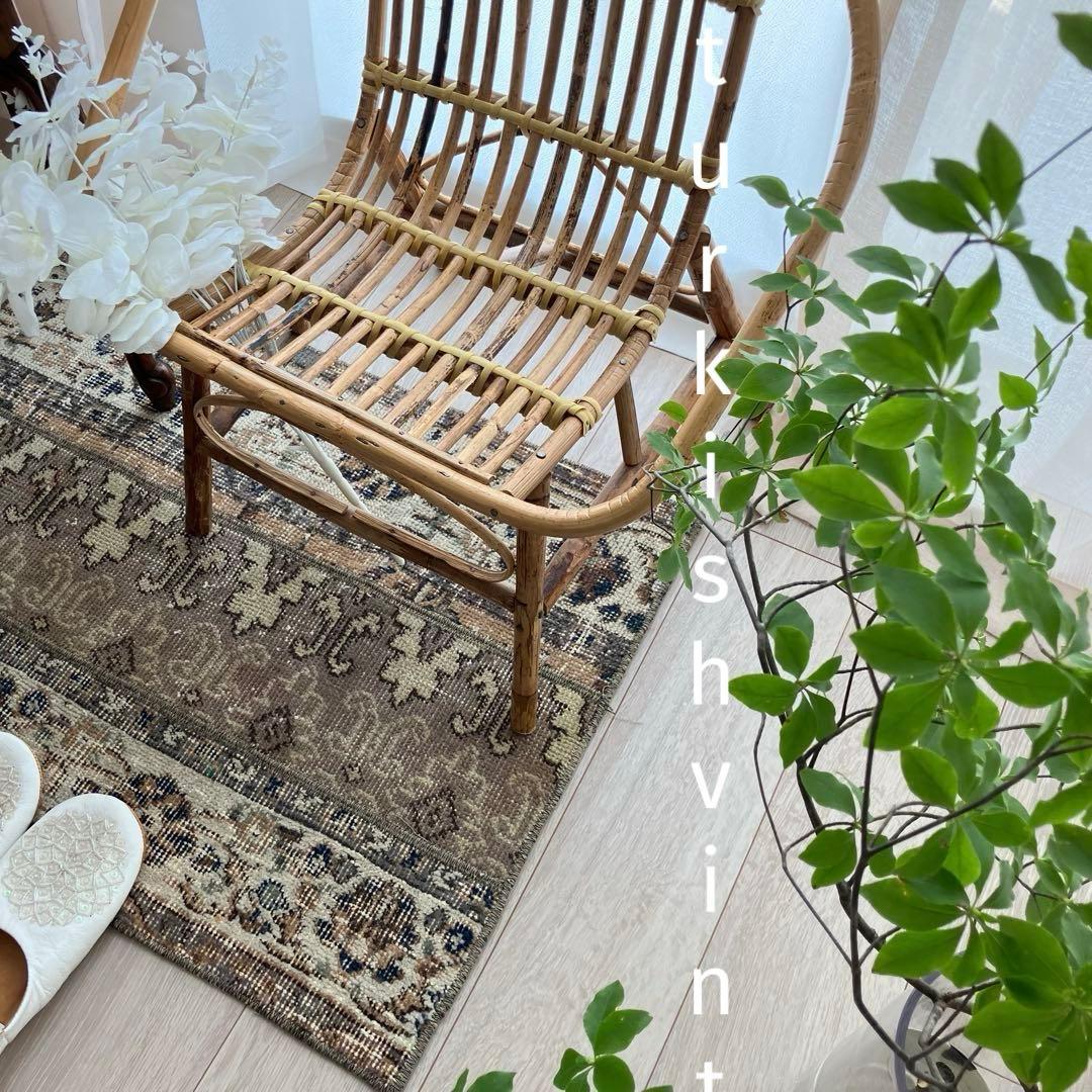 パッチワーク✳︎56×75✳︎キャラメル　マロンブラウン　トルコヴィンテージラグ