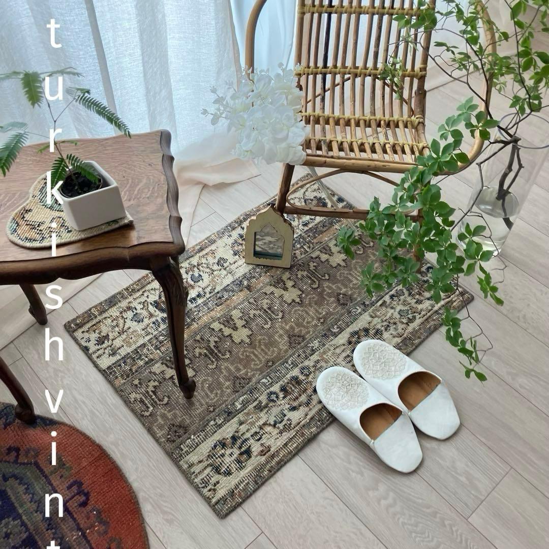 パッチワーク✳︎56×75✳︎キャラメル　マロンブラウン　トルコヴィンテージラグ