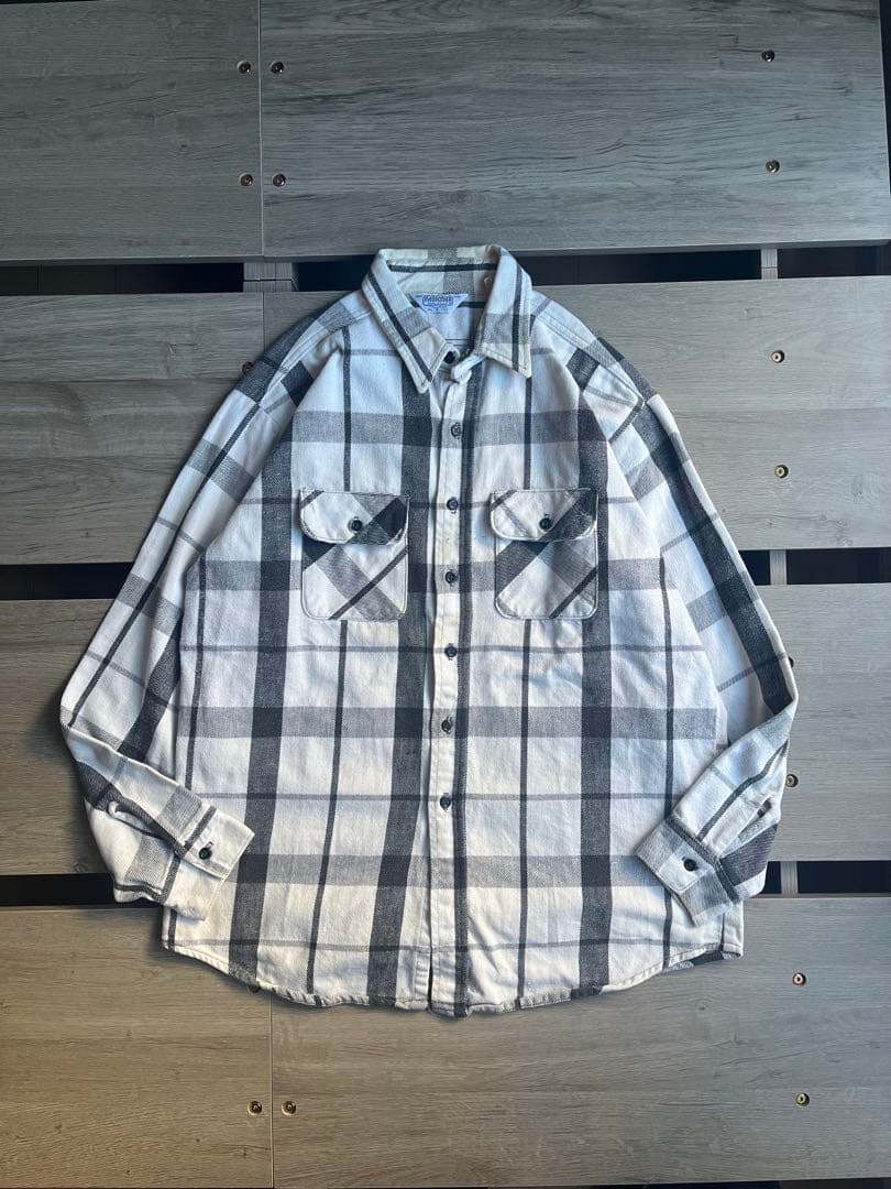 70s 80s five brother白 黒 グレー ネルシャツ