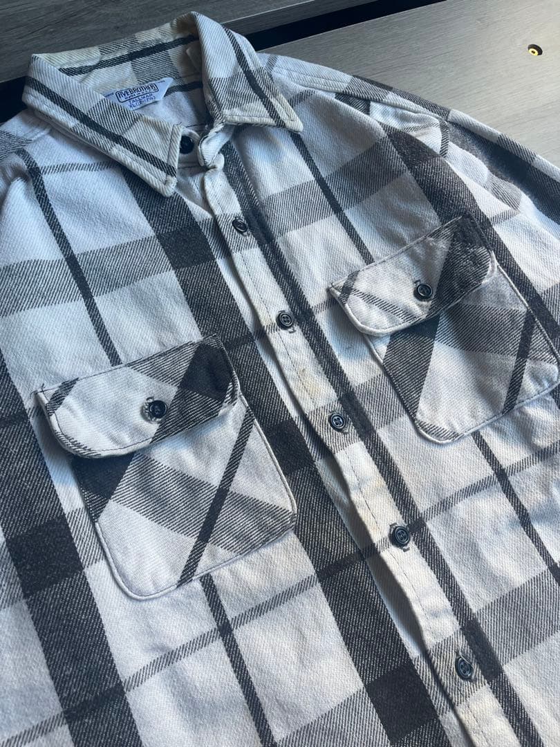 70s 80s five brother白 黒 グレー ネルシャツ