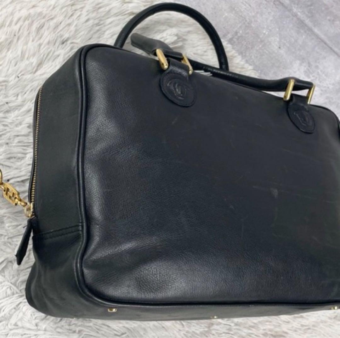 美品 ヴェルサーチ レザー ボストンバッグ メデューサ ロゴ型押し ブラック