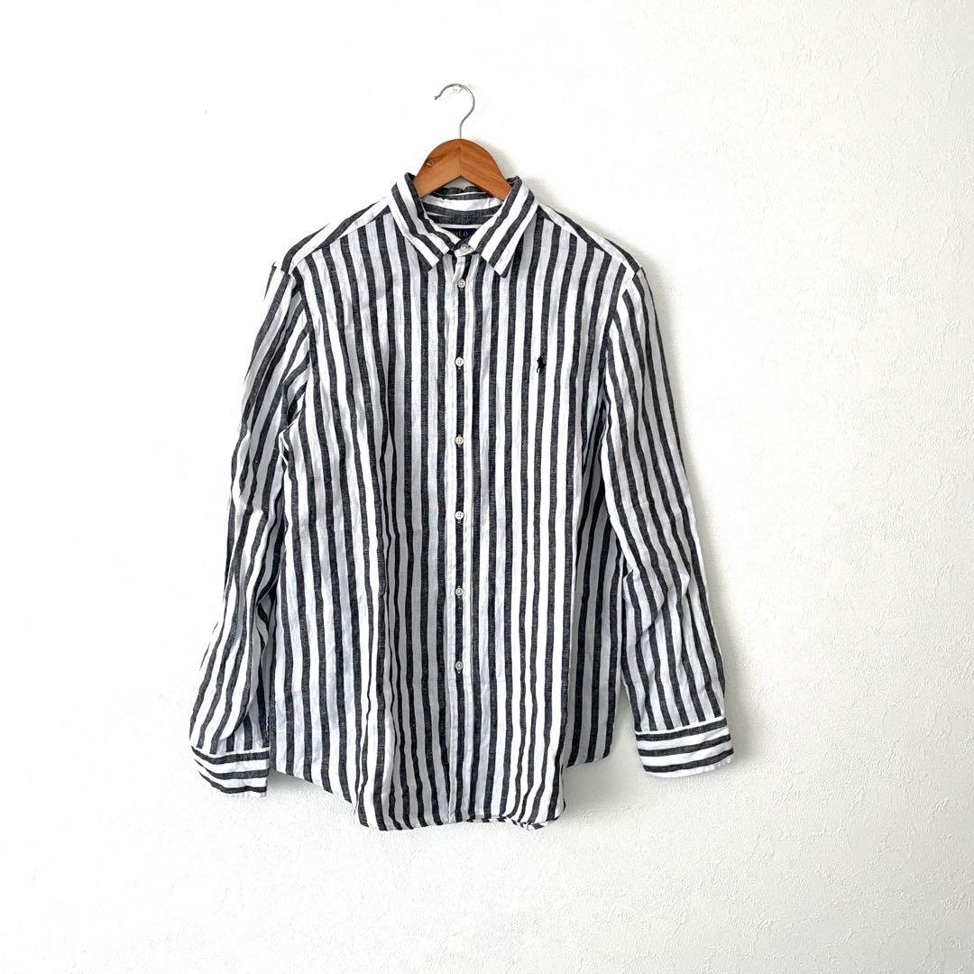 POLO RALPH LAUREN リネン100% ストライプシャツ L