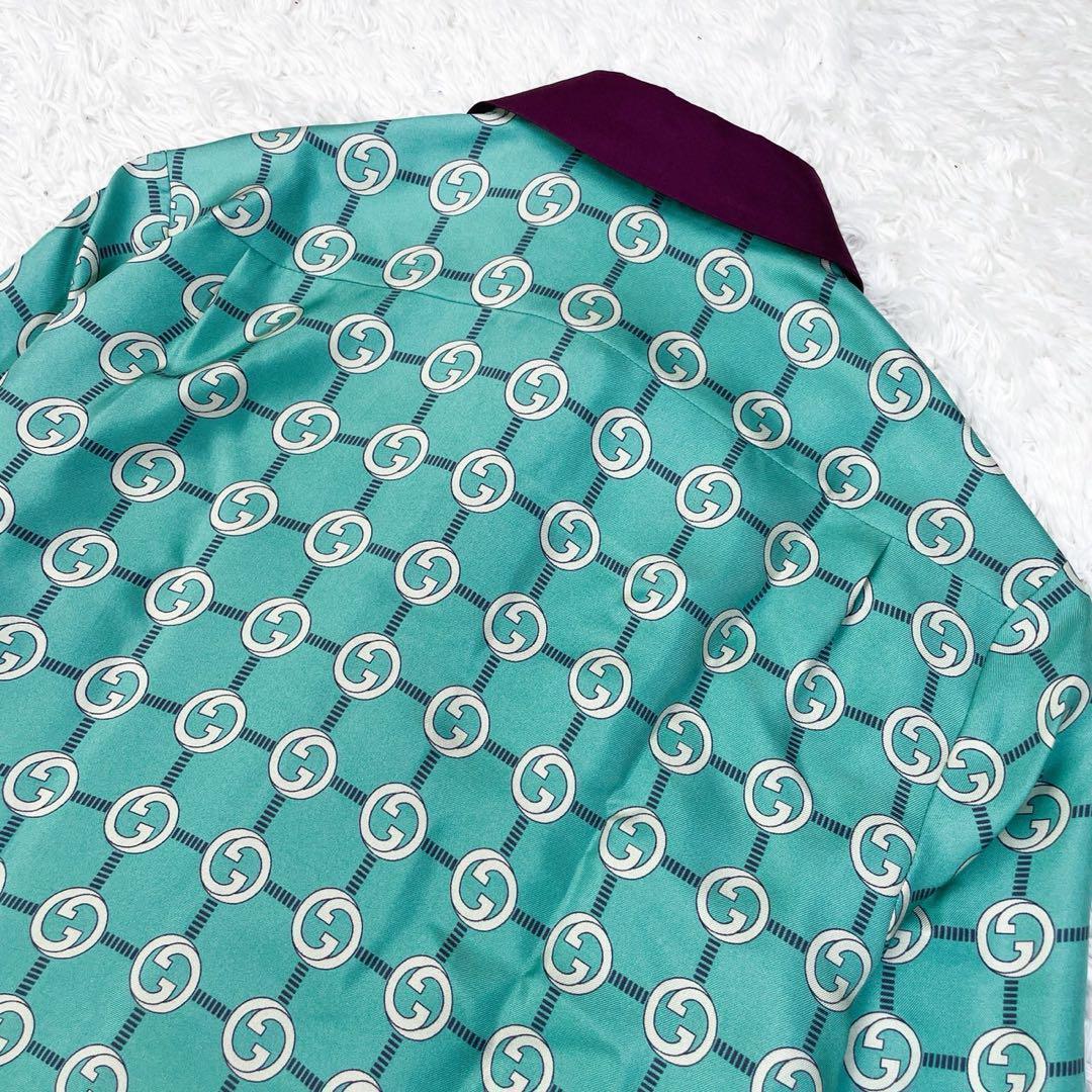 GUCCI インターロッキング シルク シャツブラウス トップス 36 ブルー