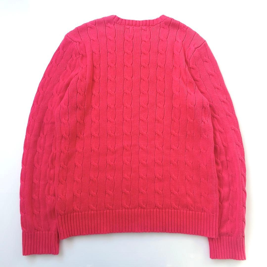 ラルフローレン ニット セーター 赤 ケーブル編み 丸首 レディースにも ロゴ