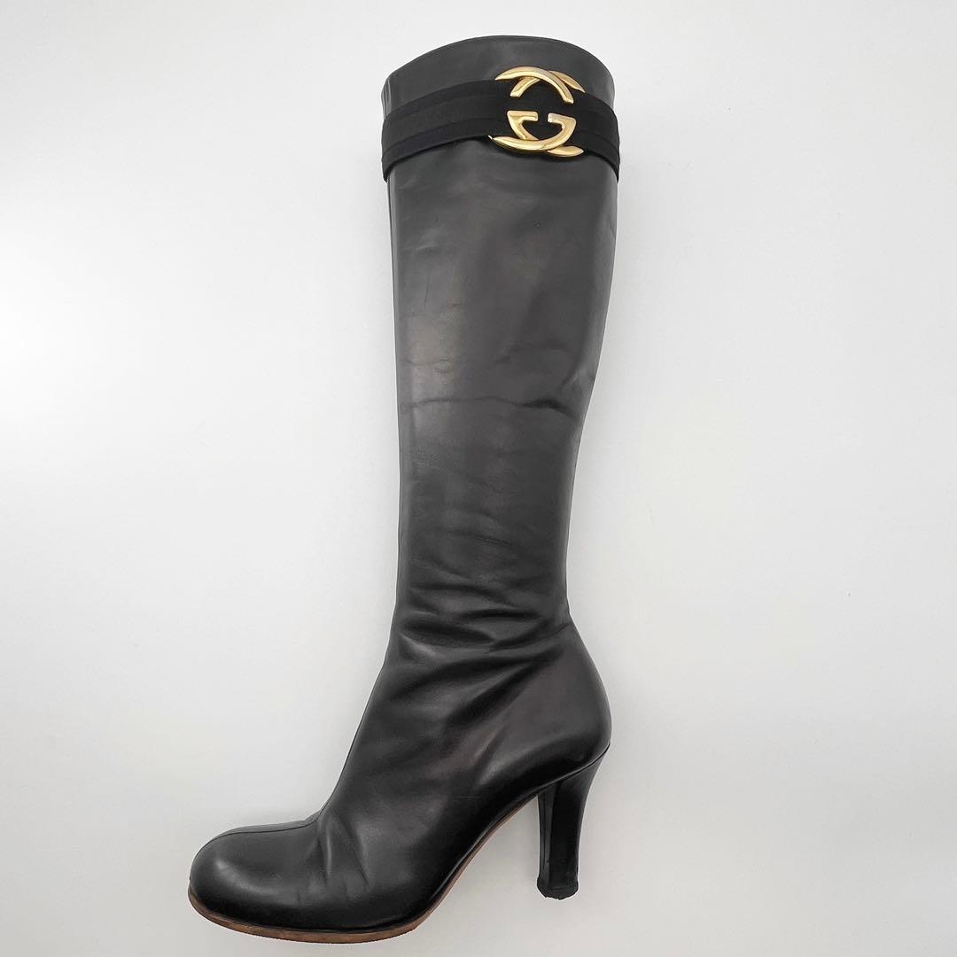 GUCCI グッチ レザーロングブーツ インターロッキング GGマーク 22.5