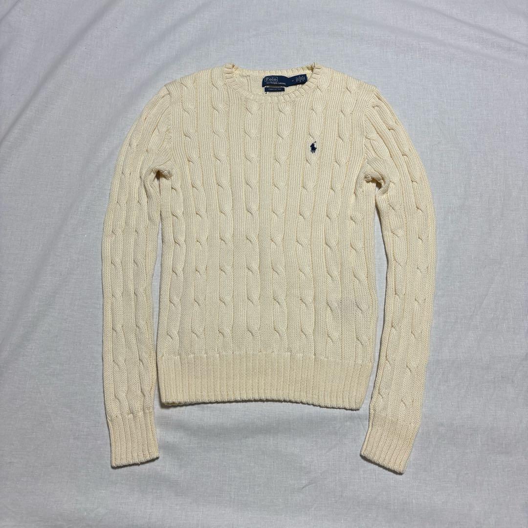 【新品未使用】ラルフローレン ケーブルニットコットンクルーネックセーター　白