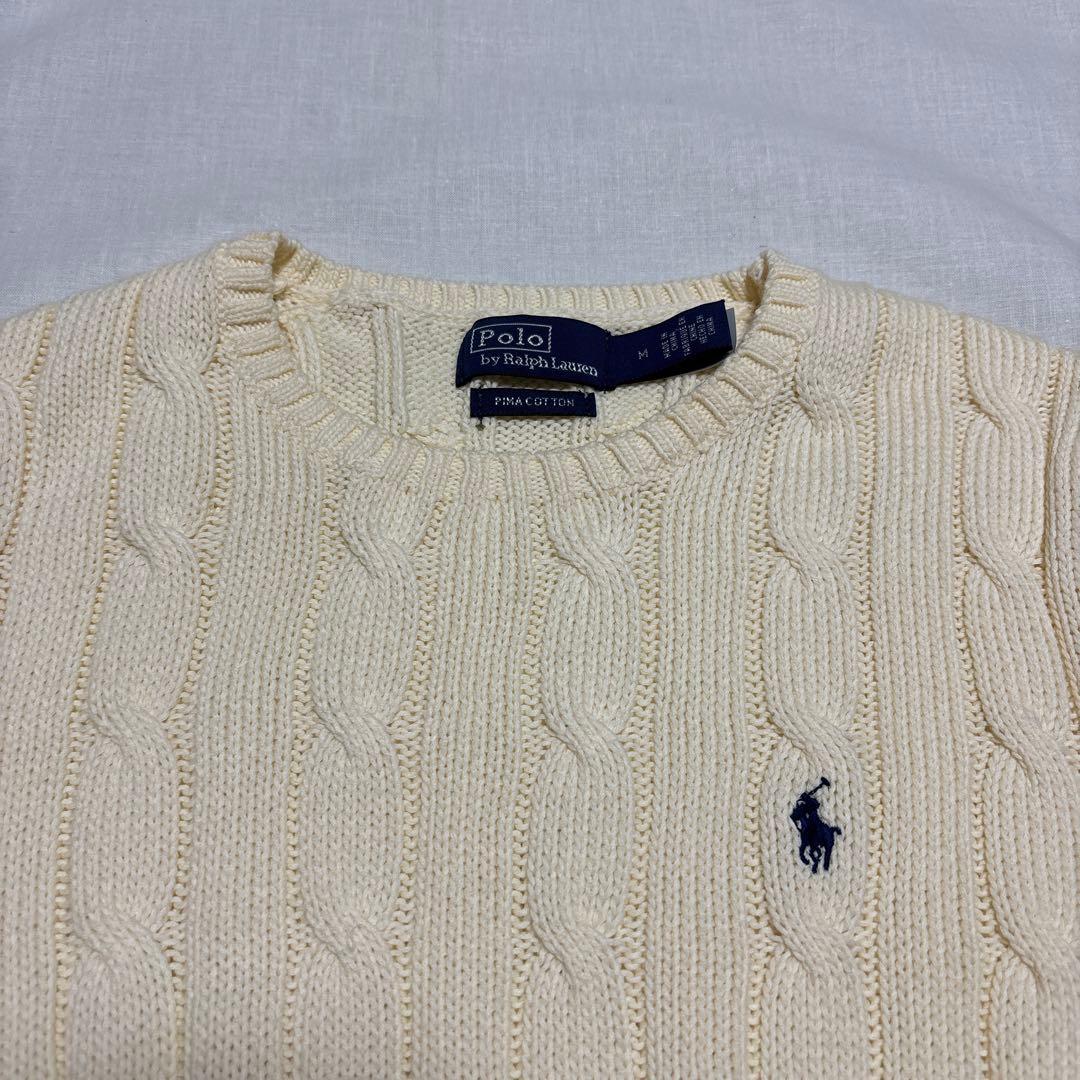 【新品未使用】ラルフローレン ケーブルニットコットンクルーネックセーター　白